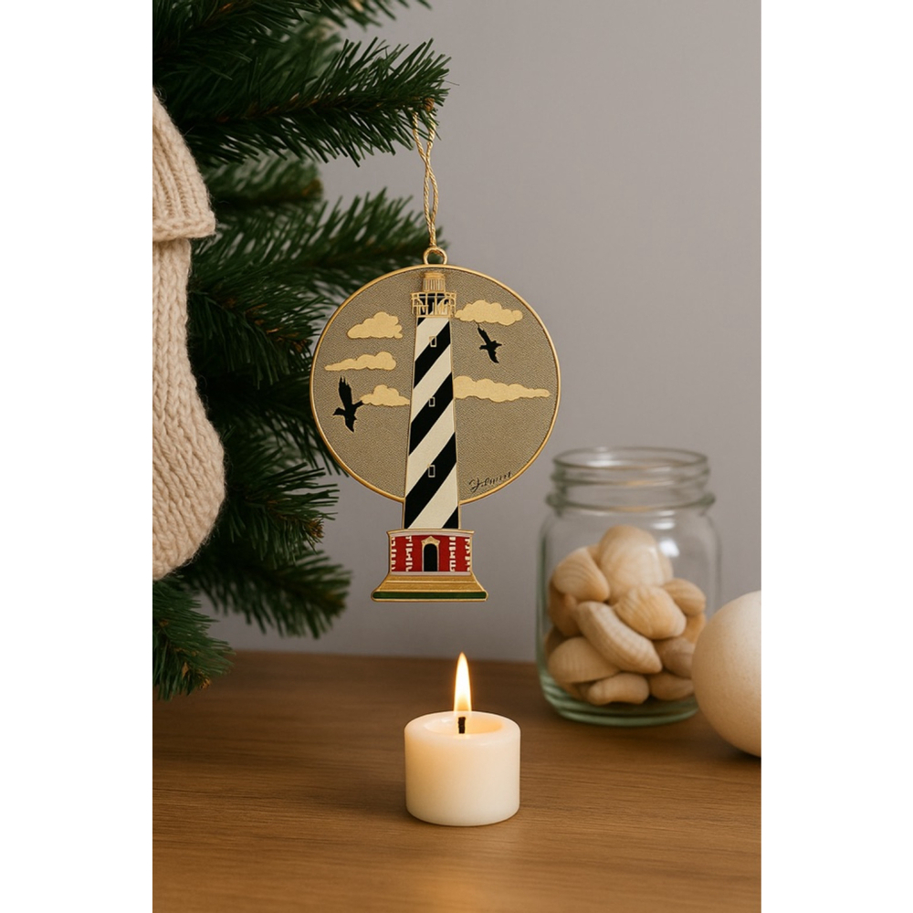 Vintage Shelia 1995 Lighthouse Ornament | Gold-Tone Metal Coastal & Holiday Coll